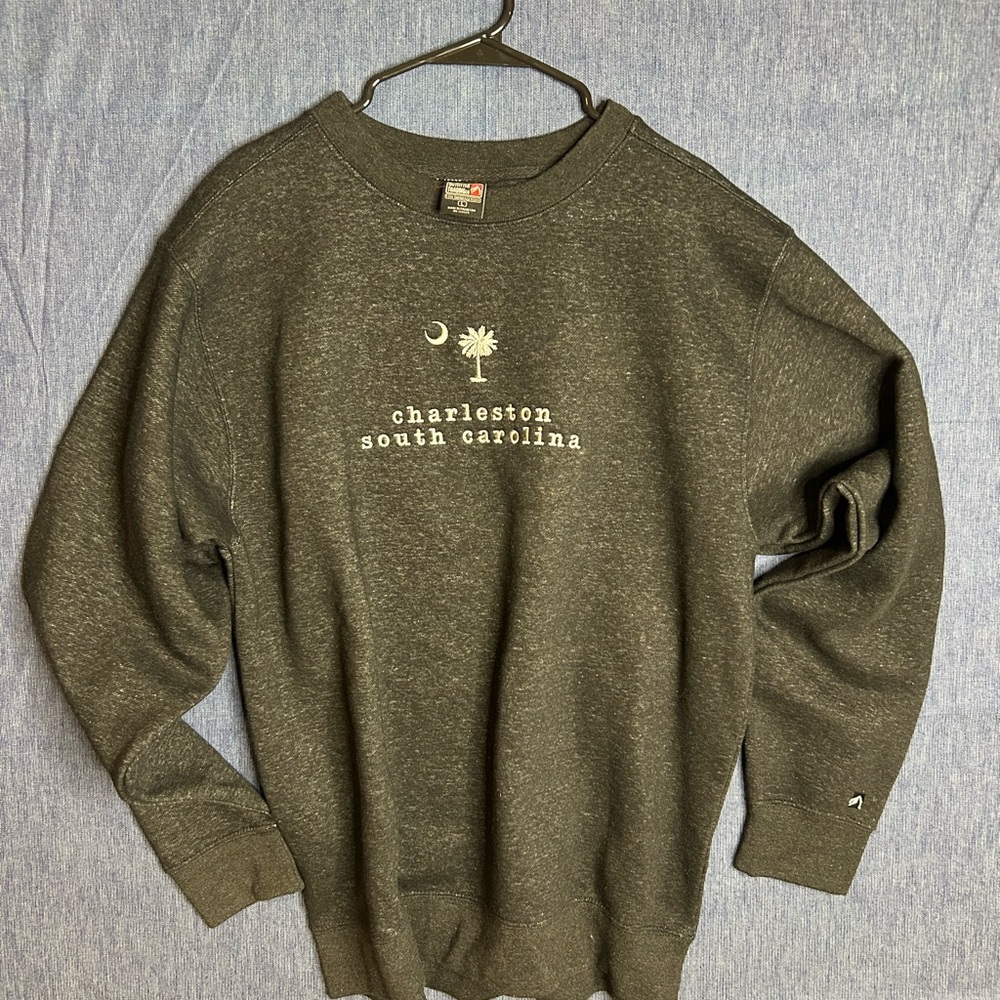 Men's Dark Gray Embroidered Logo Charleston South Carolina Crewneck Sweatshirt